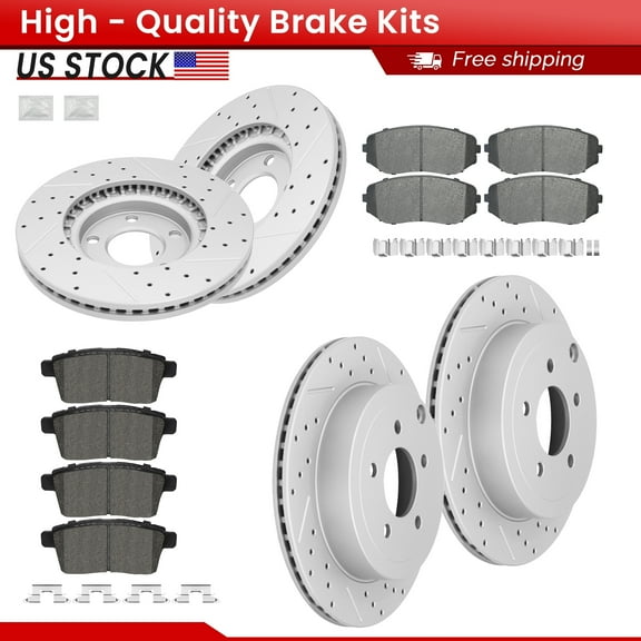 ACB ZONE Front Rear Brake Kits for Ford Edge Lincoln MKX 2007-2009 FWD/2WD Only, Drilled Slotted Disc Brake Rotors and Ceramic Brake Pads