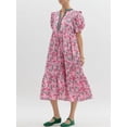 thumbnail image 5 of Women's Floral Print Puff Sleeve V Neck Tiered Midi Dress Casual Vacation Sundress Rose Pink S, 5 of 10