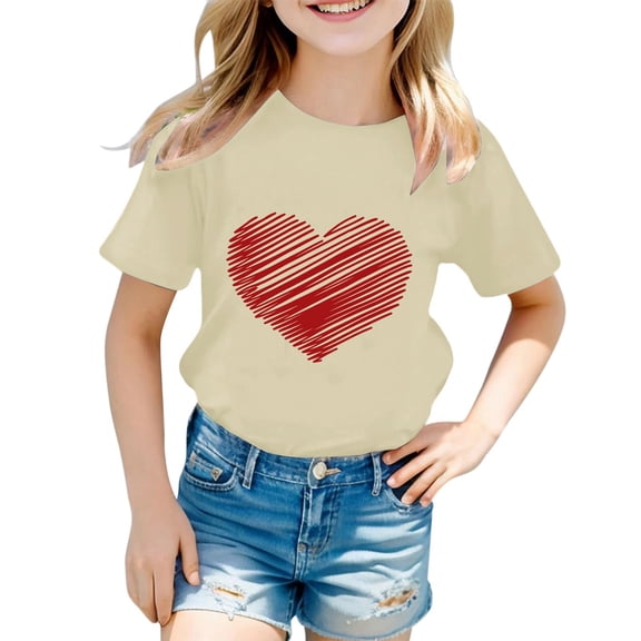 shoper Girls Shirts Size 6 Crew Neck Short-Sleeve T-Shirt Everyday Summer Tops T-Shirts Toddler To Big Kid