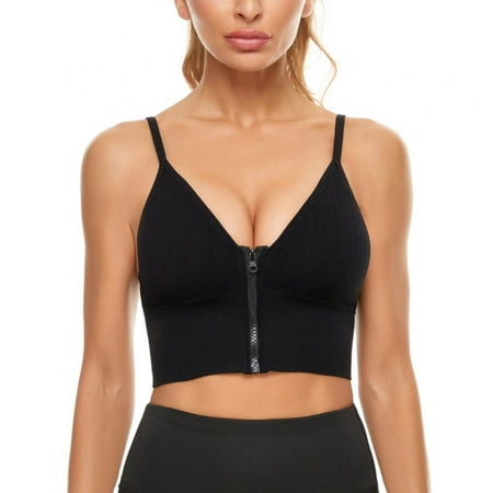 

Women s Zip Front Sports Bra Wireless Bra Yoga Sports Bras Crop Top With Removable Pads