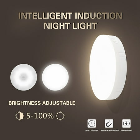 

PIR Motion Sensor LED Night Light USB Rechargeable Dimmable Night Lamp for Cabinet Light Wireless Closet Light -Warm
