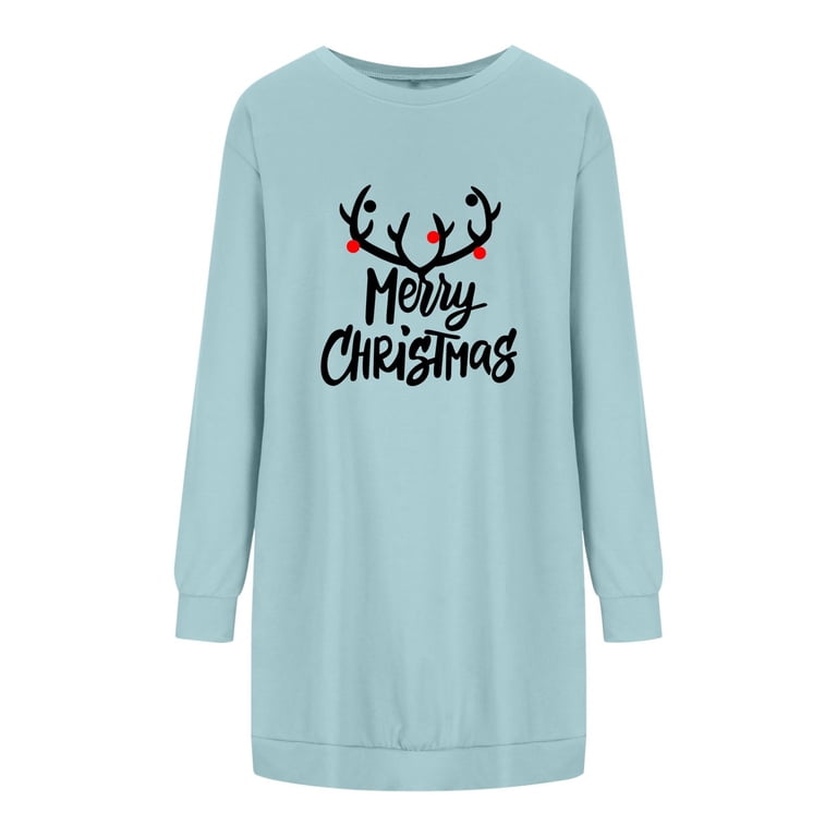 BLTIBY Christmas Sweatshirt Dress for Women Xmas Print Winter Fall Casual Soft Long Sleeve Pullover Dresses Outfits with Pockets 2024 Trendy Red XL