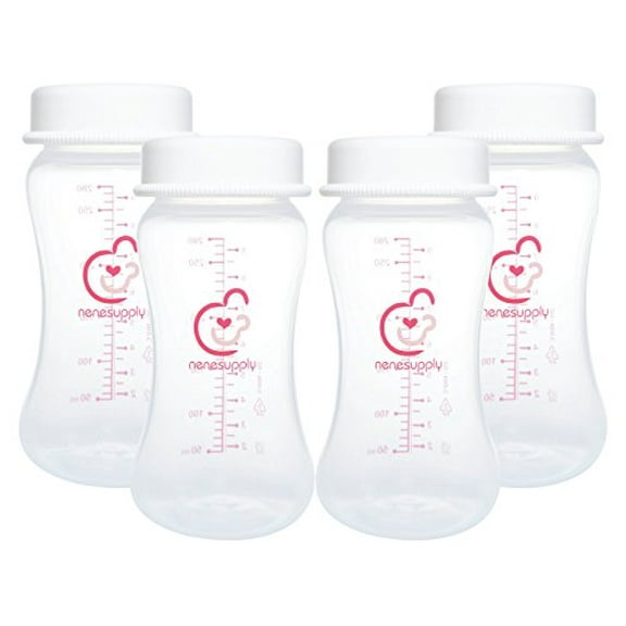 Nenesupply 9oz 4 Count Wide Neck Breast Pump Bottles Use as Bottles for Pumping with Spectra S1 Spectra S2 9 Plus Breast Pumps. Pump Bottles for Spectra Pump. Breastmilk Storage and Collection Bottle