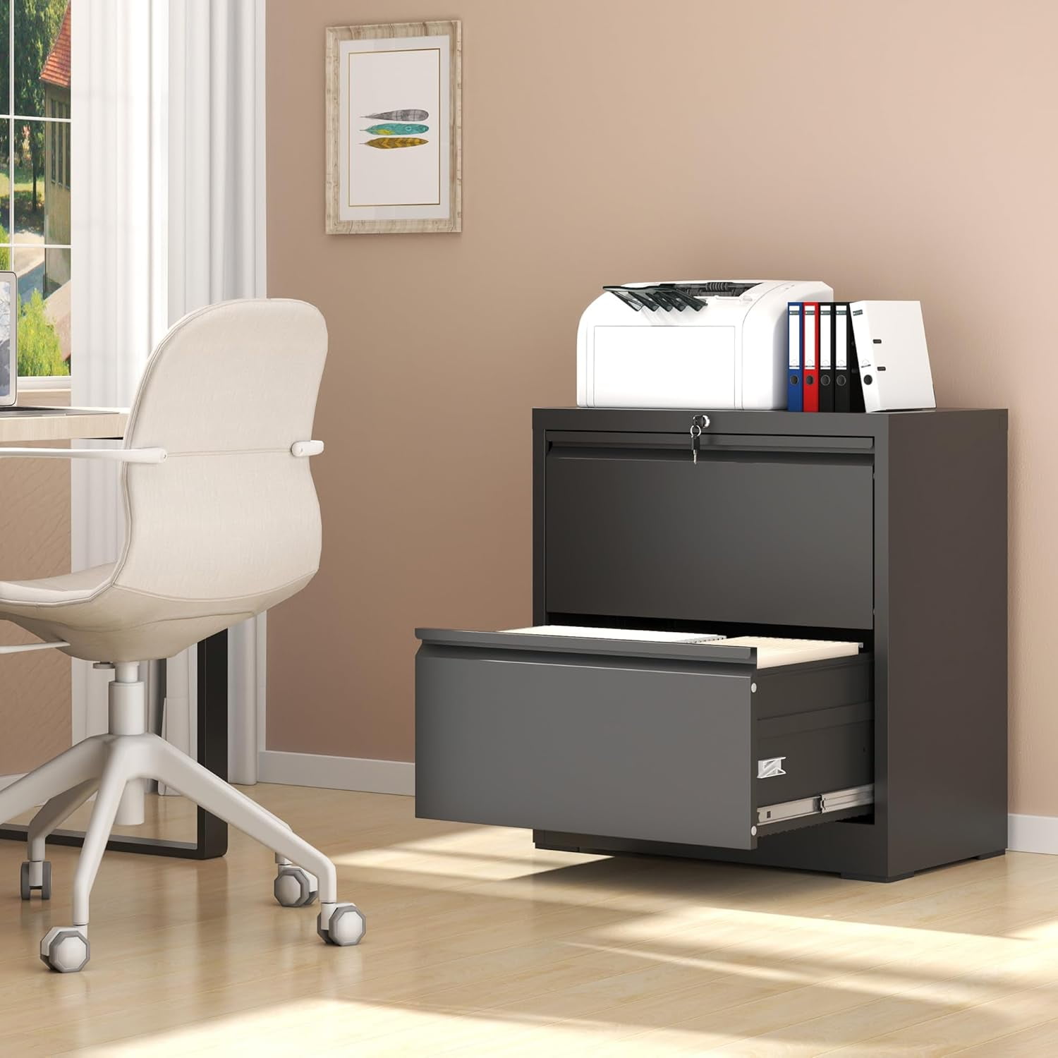 Metal Lateral File Cabinet with Lock for Home Office, Steel Wide Filing Organization Storage Cabinet