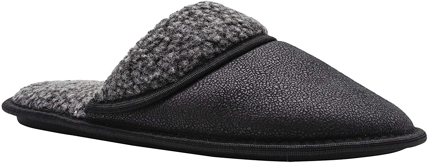 Gold Toe Men’s Microsuede Scuff Slippers with Sherpa Collar and Lining, Memory Foam Insole, Warm Comfortable Plush Slip-On Mule Slides for Home Black Size 7 - image 2 of 5