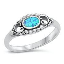 CHOOSE YOUR COLOR Blue Simulated Opal Bali Ring .925 Chic Sterling Silver Band CZ Female Size 10