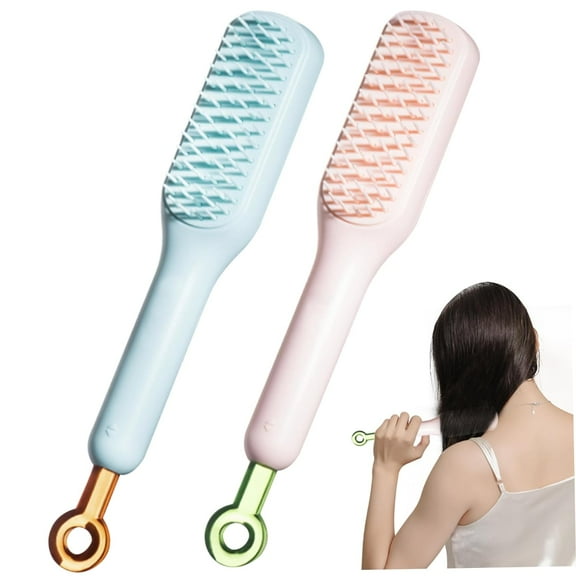 Self Cleaning Hair Brush Hairbrushes for Women 2Pcs Easy Clean Hair Brush, Massage Comb with Retractable Bristles One-pull Clean Anti Static Hair Brush Hair Styling Tools for All Hair Types