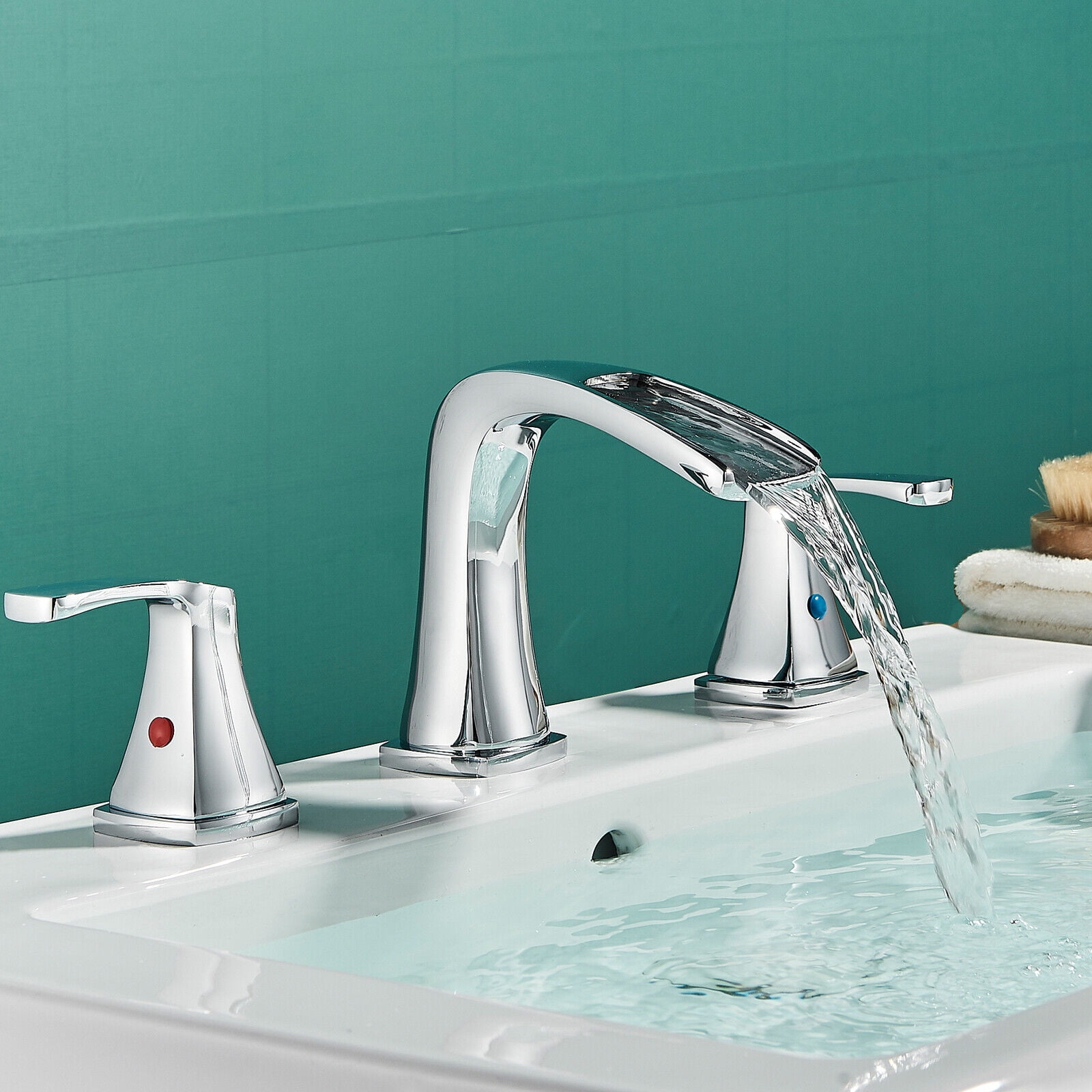 Zovajonia Bathroom Faucet 3 Hole Vanity Basin 8 Inch High Arc Sink Faucet Mixer Bronze Bath Faucets , Polished Chrome Widespread bathroom faucets for sink 3 hole Waterfall Tub Faucet