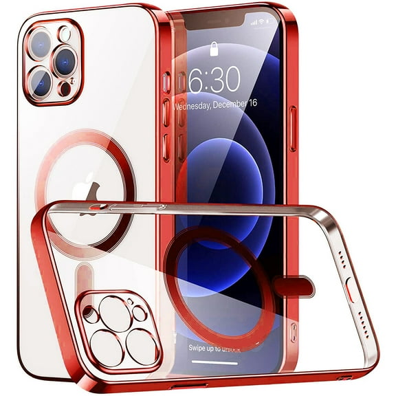 MagSafe Compatible Electroplated Transparent TPU Case for iPhone 14 Plus - Red