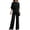 Black, variant on Womens Two Piece Formal Set Round Neck Draped Twist Front Top High Waist Wide Leg Full Length Pants Beige L