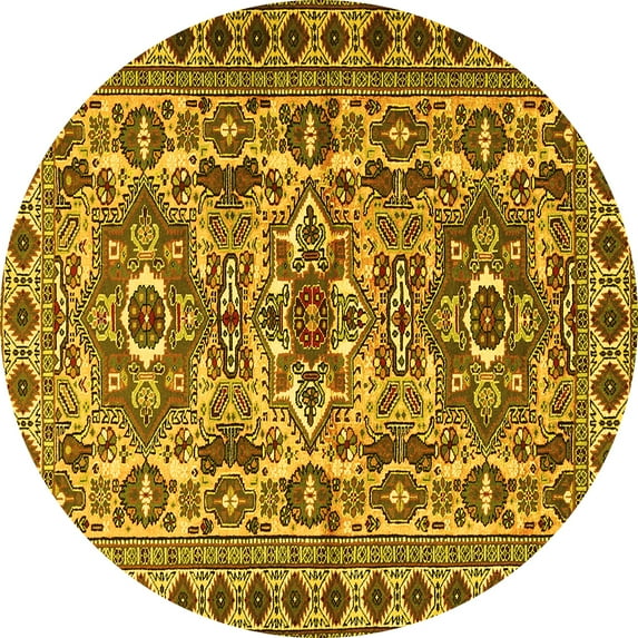 Ahgly Company Machine Washable Indoor Round Persian Yellow Traditional Area Rugs, 6' Round