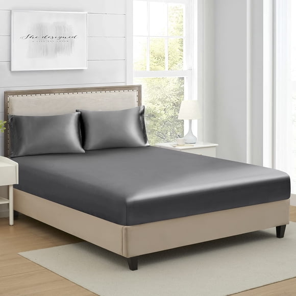 Sábana bajera ajustable Lanest Housing Queen Silk Satin gris oscuro