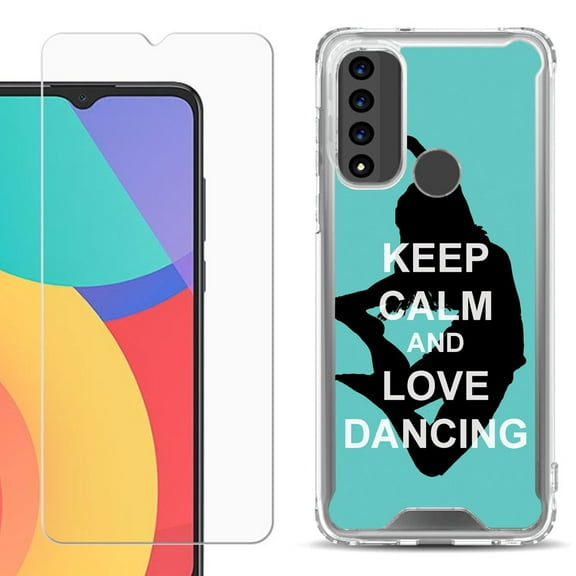 Shockproof Bumper Phone Case for TCL 20 XE, with Tempered Glass Screen Protector, by OneToughShield ® - Keep Calm / Dancing