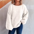 thumbnail image 3 of Women's Solid Color Casual Loose Knit Sweater Round Neck Long Sleeved Pullover for Fall Winter Everyday Essentials,White,L, 3 of 5