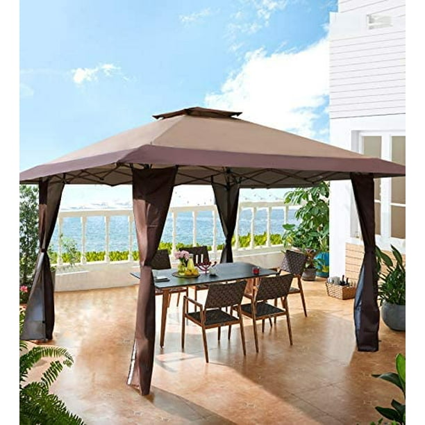 Mf Studio 13 X 13 Outdoor Gazebo Pop Up Shade Canopy For Outdoor Backyard Party Brown Walmart Com Walmart Com