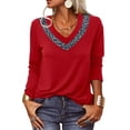 thumbnail image 1 of Túnica con cuello en V, jersey con cuello en V de leopardo, top con retazos de leopardo, top suelto de manga larga, instalación sin esfuerzo, 1 of 5