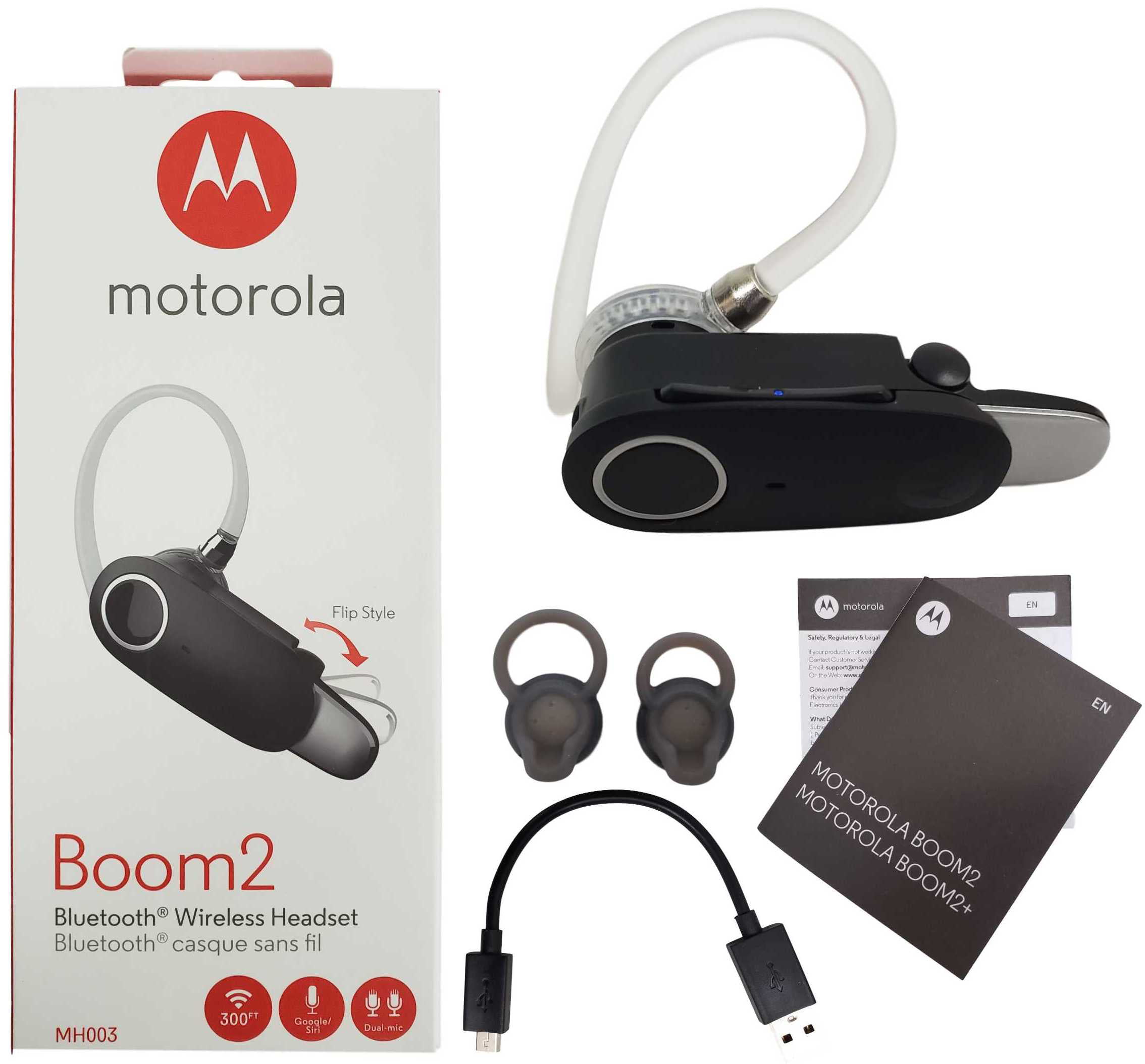 Motorola Boom 2 HD Audio Flip Bluetooth Wireless Headset Foldable with Over-The-Ear Hook & 300ft Range (US Retail Packaging) Walmart.com