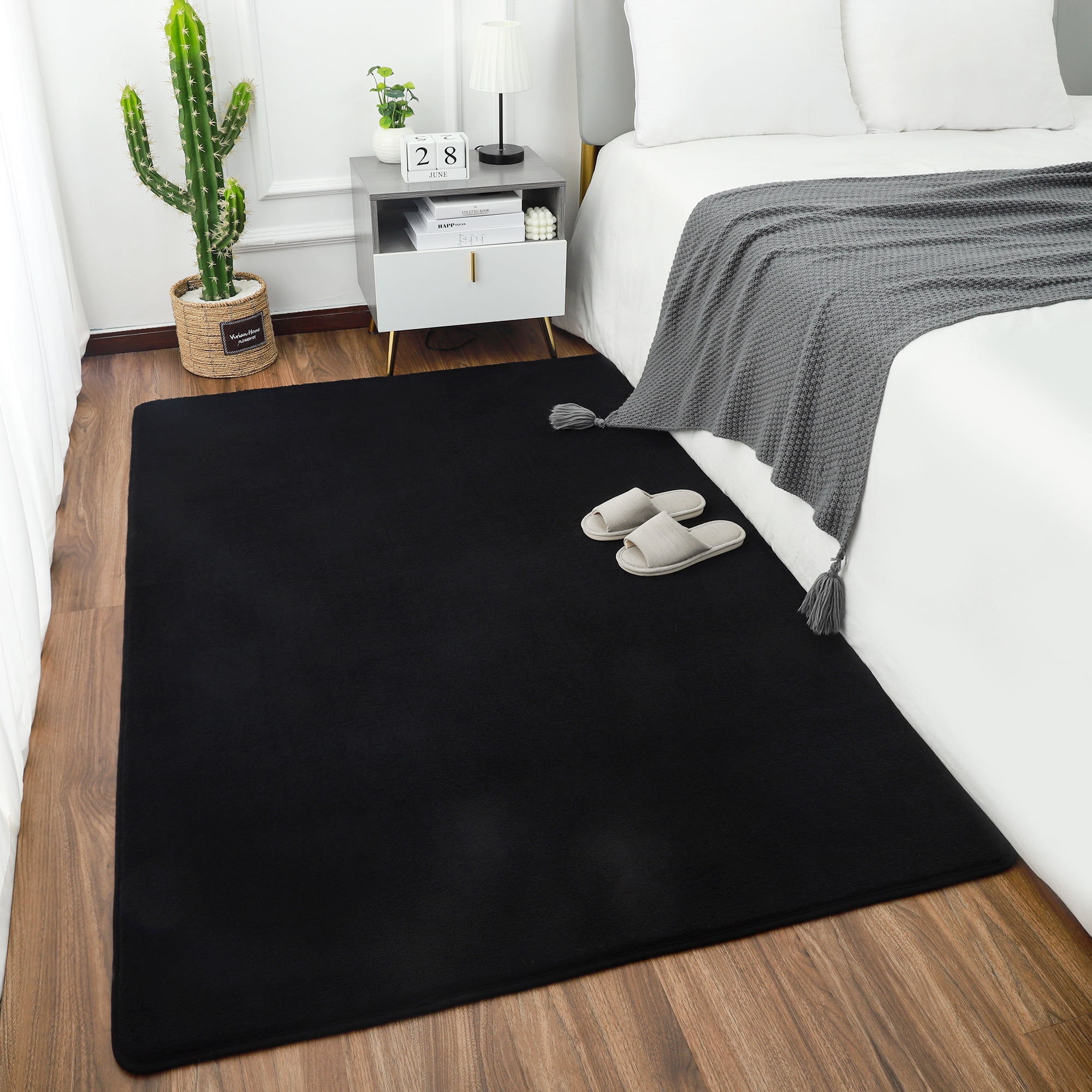 Noahas Soft Low Pile Rug Modern Area Rugs for Bedroom Living Room,Suitable for Boys Girls Teenagers and Adults with Super Soft Touch , Black , 4' x 6'
