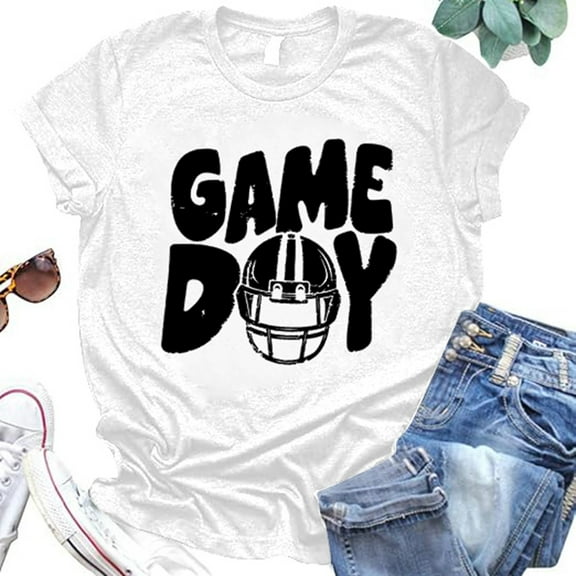 Women's T-Shirts Casual Loose Tee Relaxed Fit Round Neck Short Sleeve Rugby Top for Everyday Wear