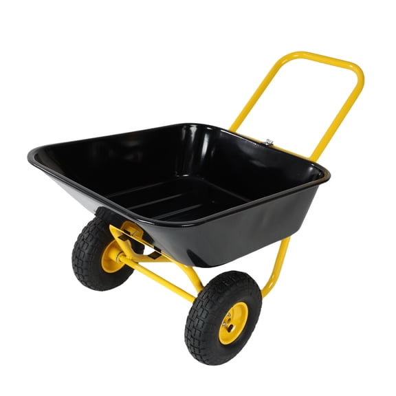 Garden Cart with 10-Inch Pneumatic Wheels - Heavy Duty 2-Wheeled Rolling Cart & Yard Wagon, 35L Capacity, Non-Porous Leakproof Design (Yellow Black)