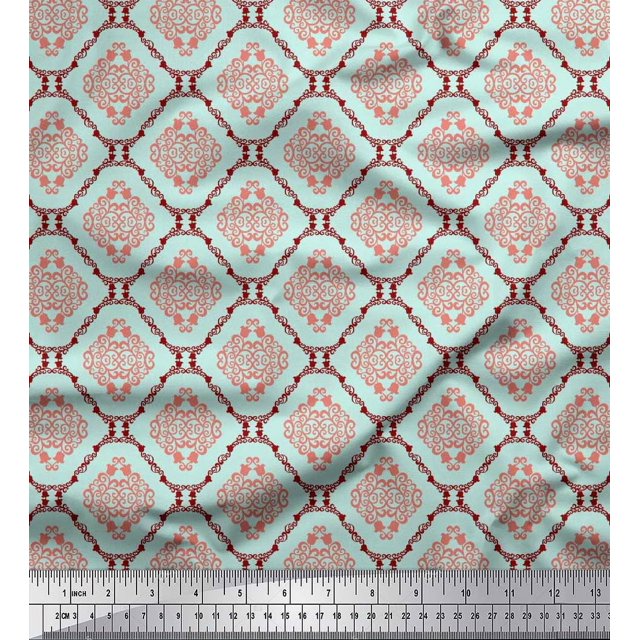 Soimoi Rayon Fabric Flamingo & Moroccan Damask Print Fabric by Yard 42 Inch Wide