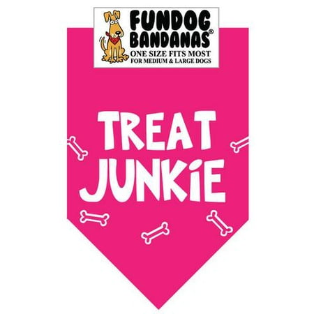 Fun Dog Bandana - TREAT JUNKIE - Taille unique pour Med à Lg Chiens, écharpe animal rose chaud