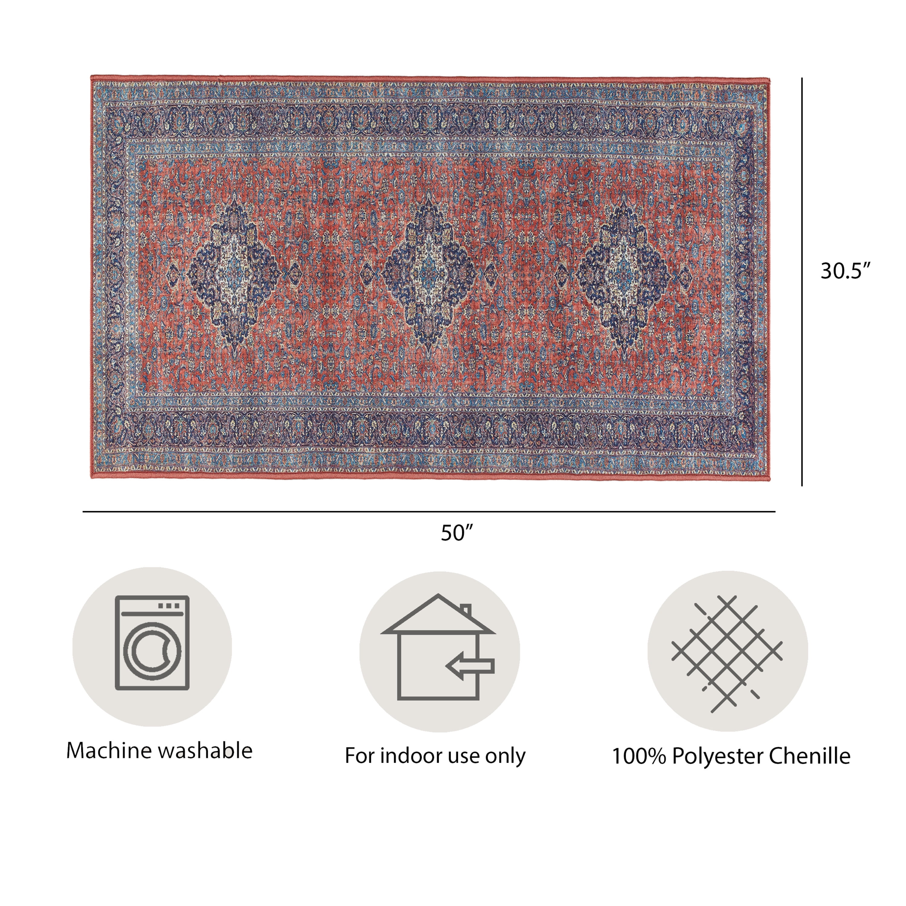 Multi Medallion Washable Skid-Resistant Area Rug, 2' 7.5" x 4' 2"
