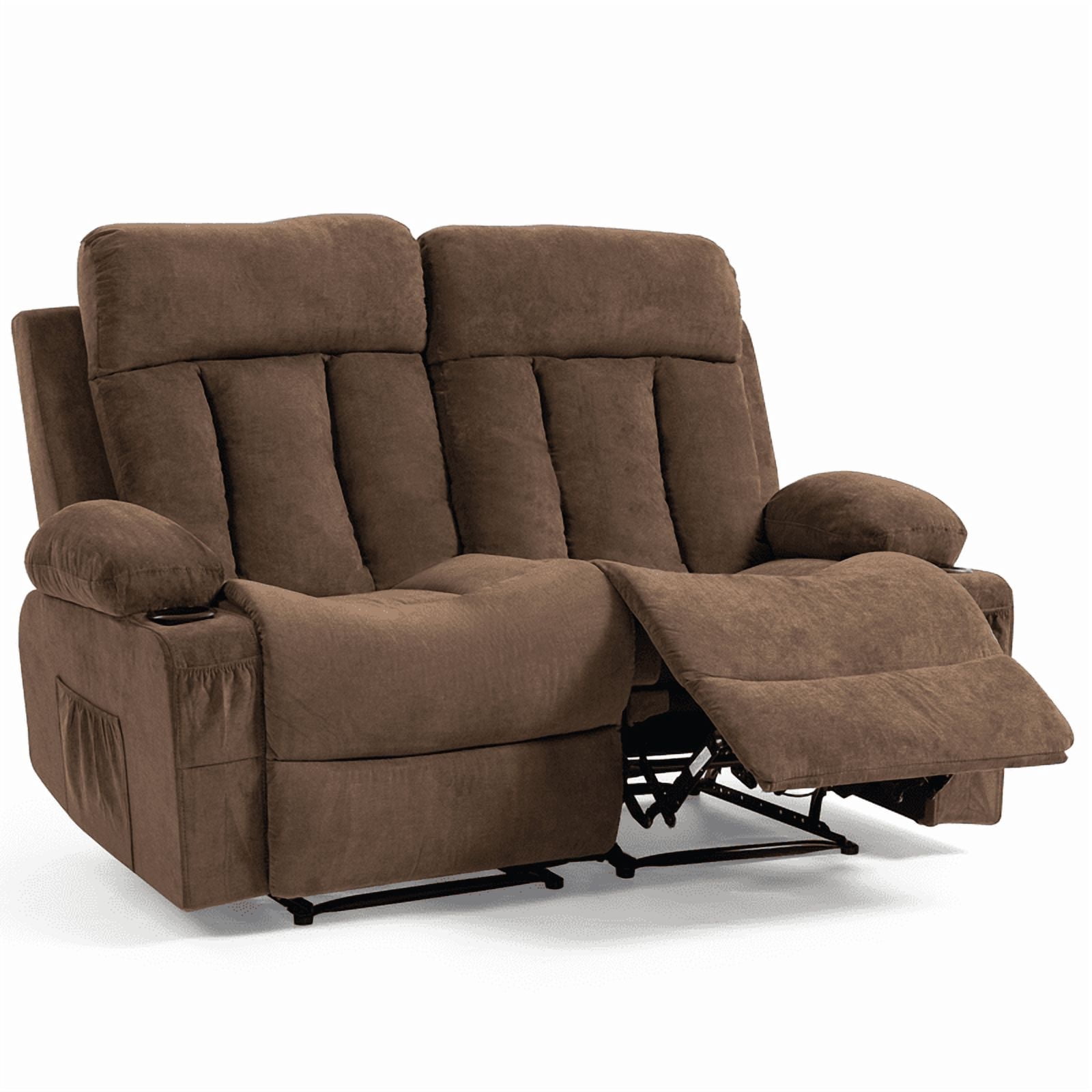 WENTUM Loveseat Recliner Sofa with Cup Holders, 2 Seat Manual Recliner Chair, reclining loveseat couch for Living Room, Home Theater, Small Spaces, Brown