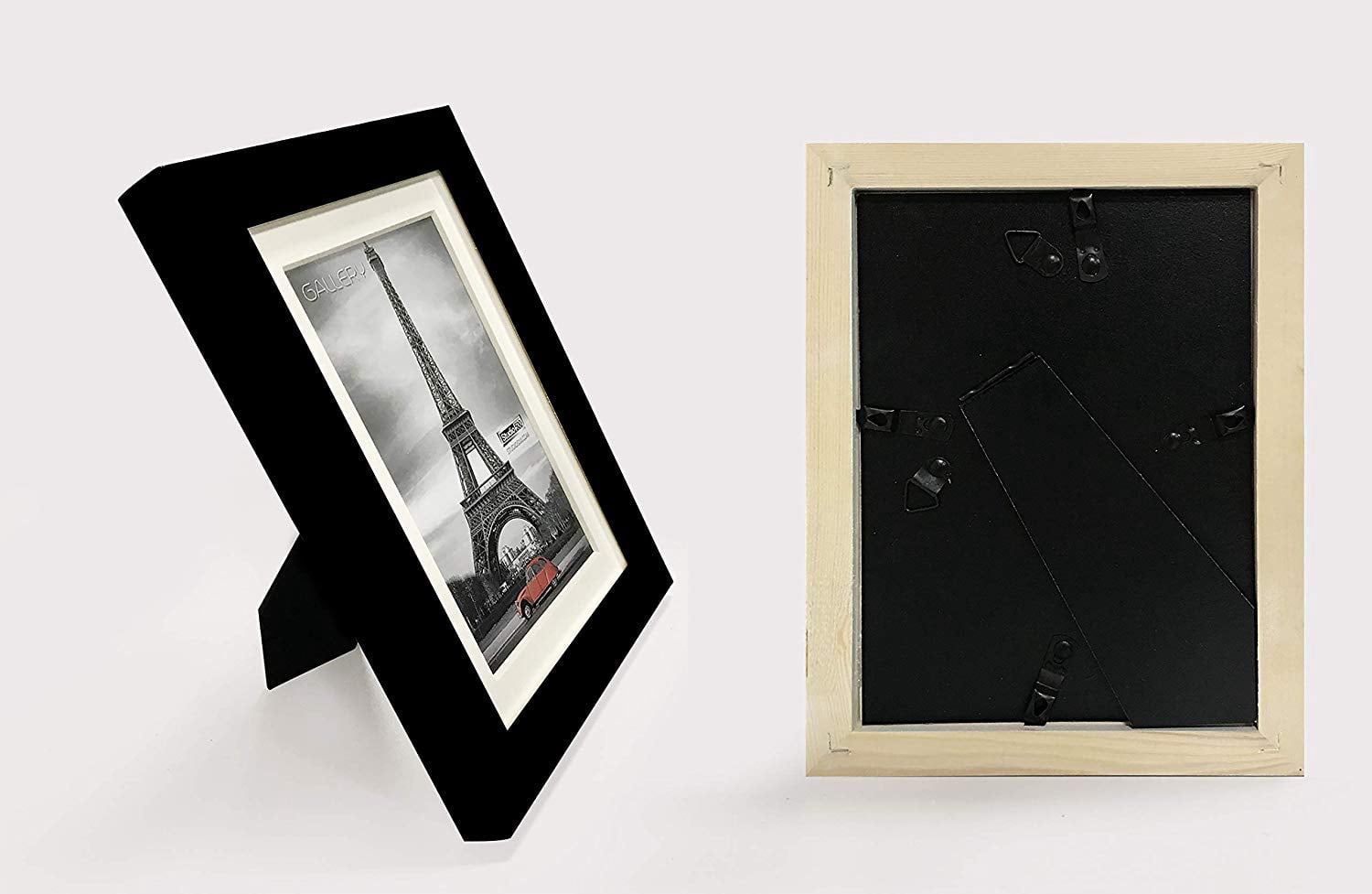 Studio 500 6-Piece Value Pack of 8x10" Black Wall and Tabletop Real Solid Wood Photo Frames with Tempered Glass and Acid-Free Ivory White Beveled Mat Board for 5x7 Pictures