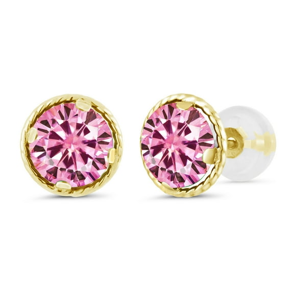 Gem Stone King 14K Yellow Gold Pink Moissanite Stud Earrings for Women Men | 2.00 Cttw, Round 6.5MM