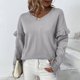 thumbnail image 2 of Suéter de mujer de manga larga con cuello en V y ribete de volantes Jersey casual Top de punto para clima frío Gris M, 2 of 6