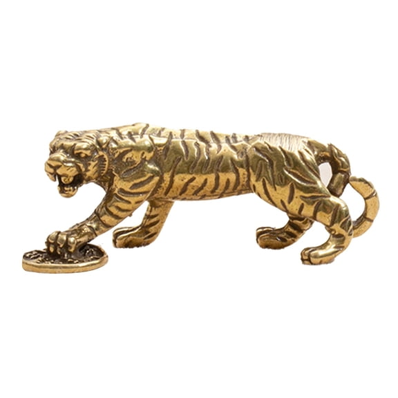 Baoblaze Brass Tiger Action Figurine Gift Desk Decoration Antique Office Animal Ornaments