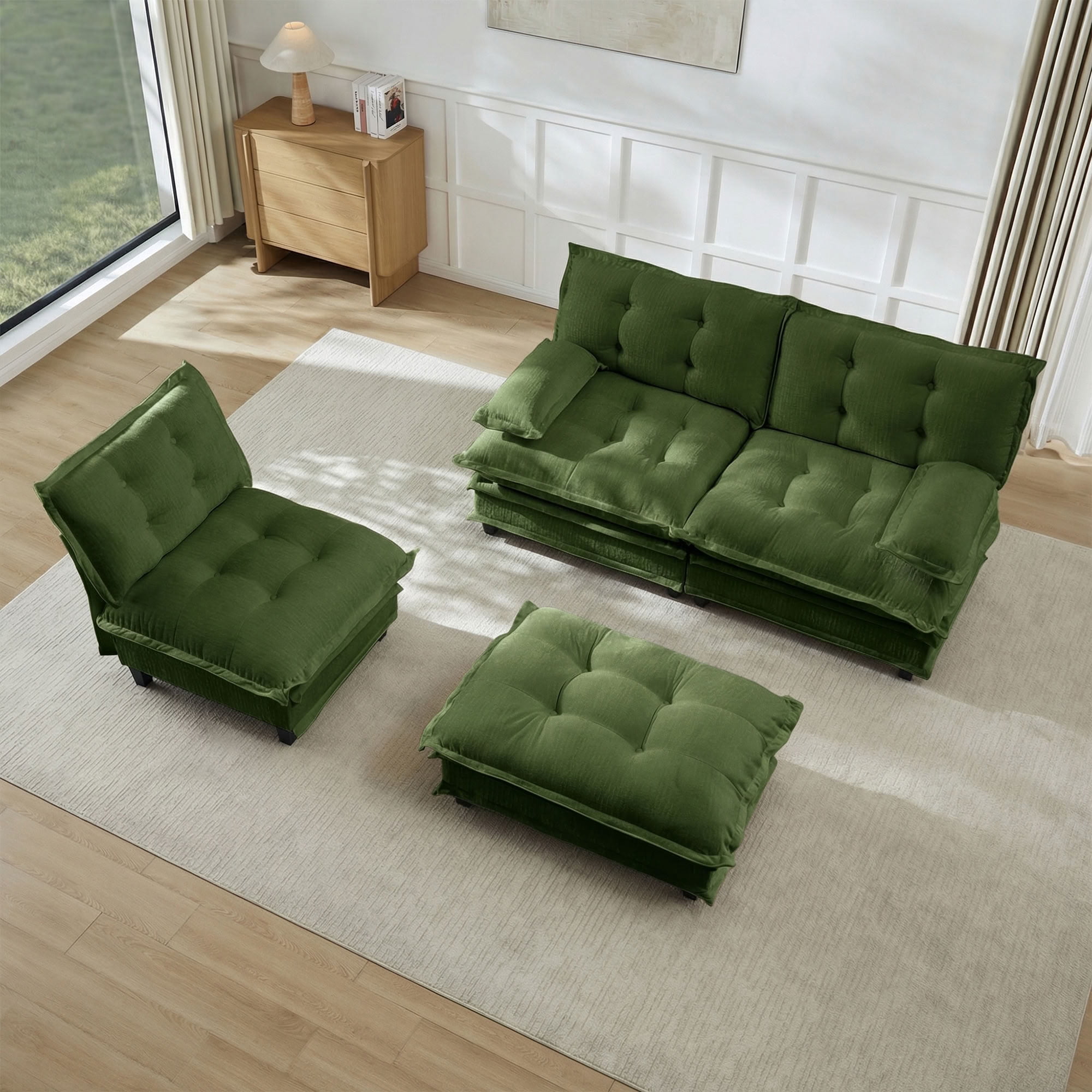 MAYEERTY 107 Inch Cloud Modular Sectional Sofa, L-Shaped 3-Seater Chenille Couch, Solid Wood & Metal Frame for Home Living Room