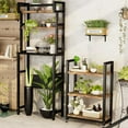 thumbnail image 3 of LinkRomat 6-Tier Bathroom Shelf, Over Toilet Bathroom Organizer with Rolling Cart & 6 Hooks,Over the Toilet Storage Rack for Bathroom, Brown, 3 of 7
