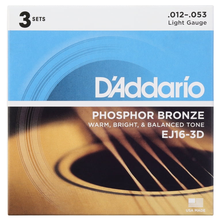 D'Addario EJ16 Phosphor Bronze Acoustic Guitar Strings, Light, 3-Pack photo 3