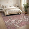 thumbnail image 3 of ODIKA 8'x10' Washable Area Rug Non-Shedding, Easy Care, Vintage Distressed Trellis Scroll Border Boho Motifs Mauve Dusty Refined for King Size Bedroom Under Bed, Master Suite, 3 of 7
