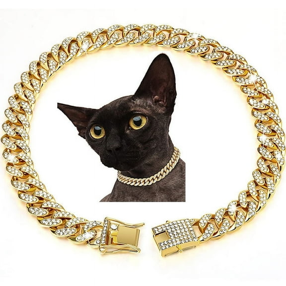 Dog Chain Diamond Cuban Collar Walking Metal Chain Collar with Design Secure Buckle for Small Medium Large Dogs Cats