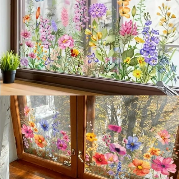 2024 New Colorful Floral Bouquet Window Sticker, Window Wall Decal, Wildflower Wall Decals, Flower Window Decals, Garden Wall Decals
