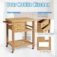 Costway Bamboo Kitchen Trolley Cart Wood Rolling Island w/ Tower Rack & Drawers