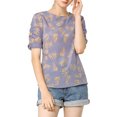 thumbnail image 6 of MODA NOVA Juniors Elegant Crew Neck Shirred Sleeve Keyhole Back Floral Blouse, 6 of 7