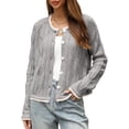 thumbnail image 2 of Xdegoge Cardigan Sweaters for Women Lightweight Button Down Crewneck Long Sleeve Pointelle Knit Sweaters Hollow Out Fall Winter Elegant Soft Crochet Knitwear, 2 of 9