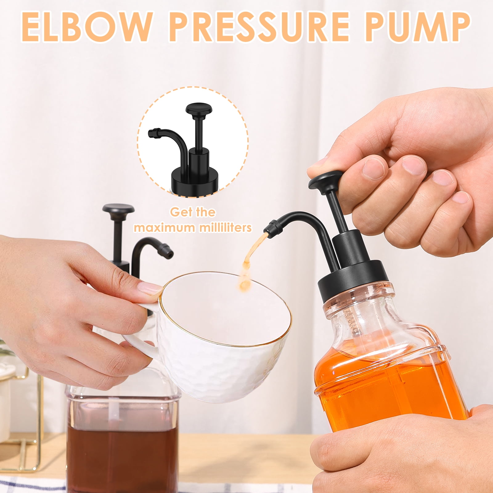 Coffee Syrup Dispenser Set with Silicone Funnel 500ml Glass Syrup Bottle with Label Stickers Clear Coffee Syrup Container Portable Coffee Pump Dispenser Syrup Pump Dispenser for Bar