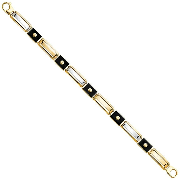 Dimaya Fine Jewelry 14K Two-Tone Gold and Onyx Rectangular Link 8.25" Men's Bracelet