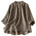 thumbnail image 1 of Timegard Womens Tops Summer Crew Neck Button down Half Sleeve Pleated Flowy Shirts Casual Loose Tops, 1 of 5