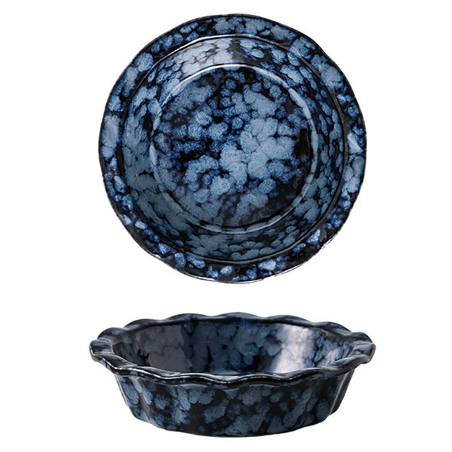 Qeeadeea Small Round Baking Dish Set Of 2, Colorful Ceramic Casserole Dish, Round Ceramic Pie Plate-blue-17cm