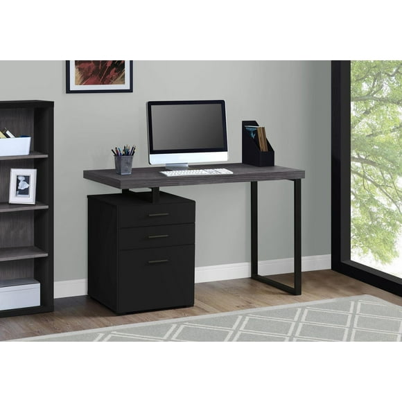 Monarch Specialties Computer Desk, Home Office, Laptop, Left, Right Set-up, Storage Drawers, 48"l, Work, Metal, Laminate, Black, Grey, Contemporary, Modern