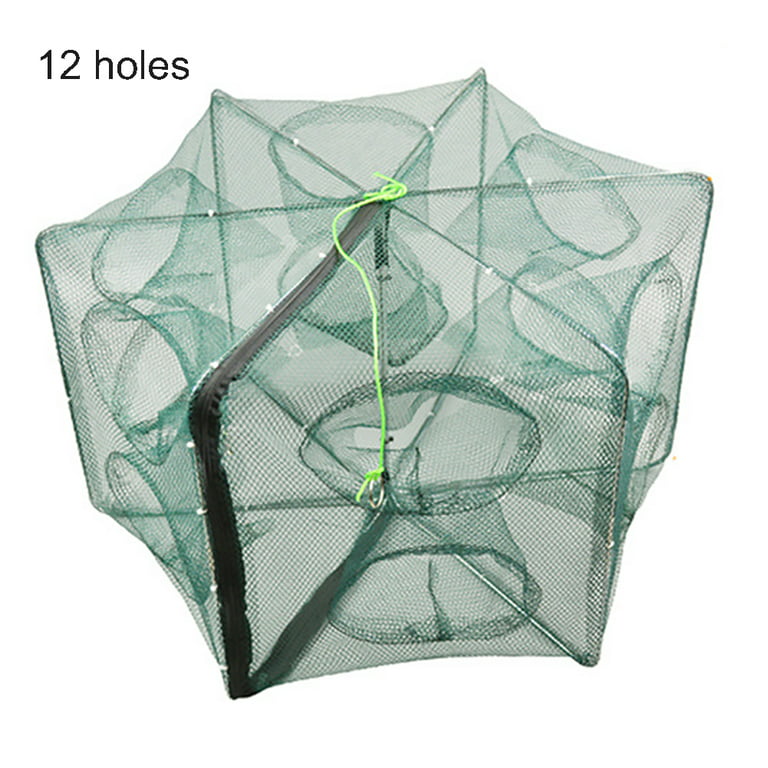 Fishing Pot, 6/12 Holes Fishing Trap Bag Automatic Fishing Net Shrimp Cage  Nylon Foldable Crab Fish Trap Cast