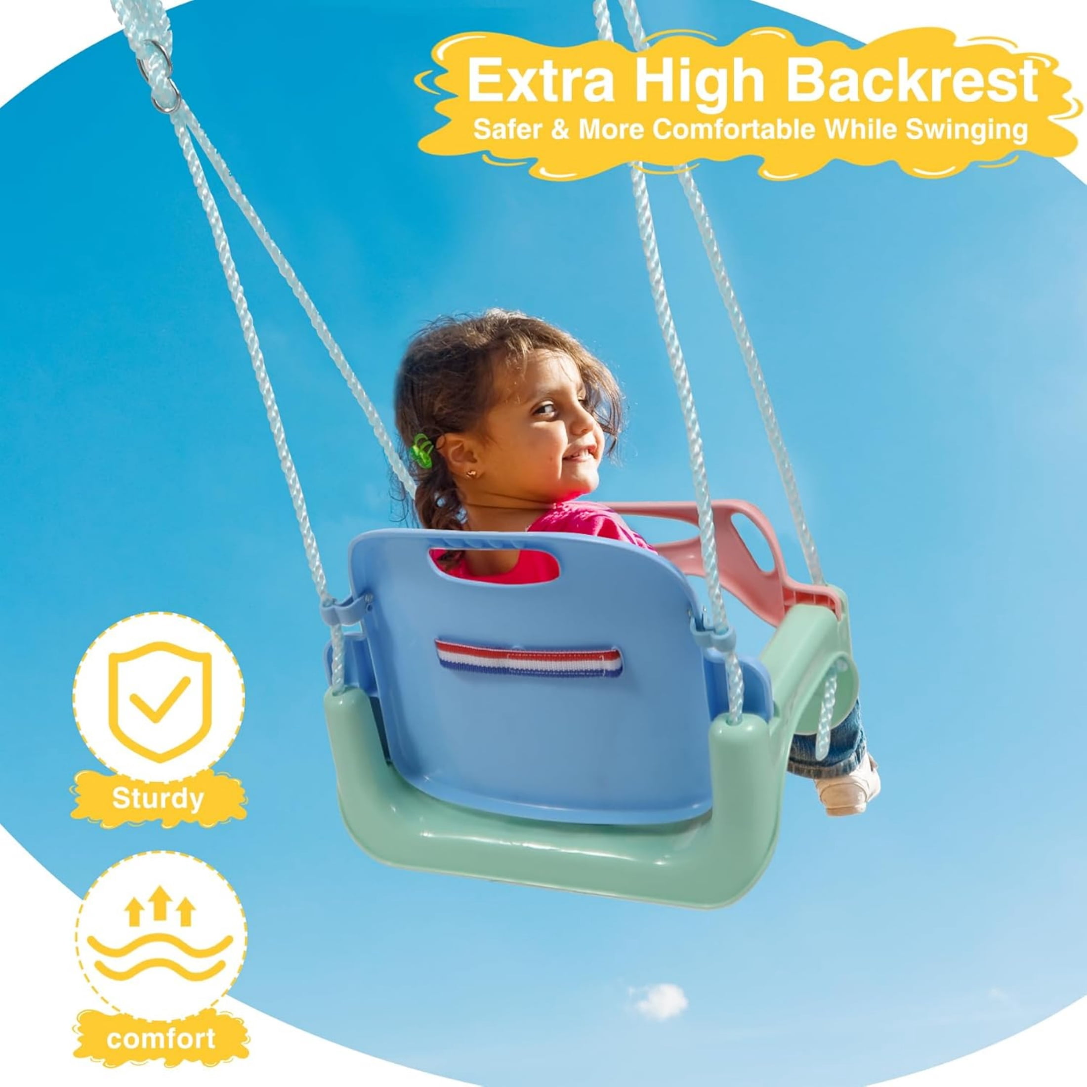 REDCAMP 3 in 1 Toddler Swing for Outside Tree, Sturdy Secure Plastic Outdoor Infants Baby Swings Seat for Swingset Playground Inside, Blue Green Pink