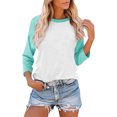 thumbnail image 2 of Plebaso Chandails pour Femmes à Manches 3/4, Col Ras du Cou, Blouses Décontractées, T-Shirts Amples à Blocs de Couleur Patchwork, 2 of 7