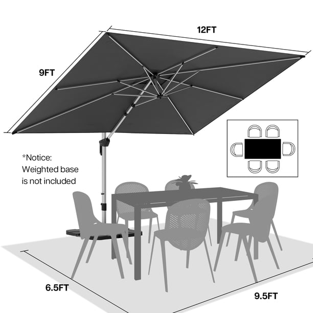 12 x 12 center piece for holding patio umbrella Deconk 9' 12' with LED Lights Outdoor Cantilever Umbrellas Day Shade Our 12 ft Outdoor Patio Umbrella,12 x 12